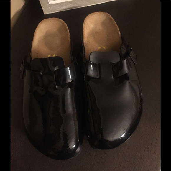 patent leather birkenstock clogs
